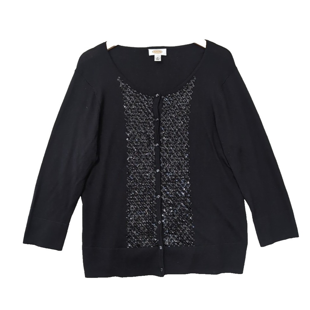 Talbots Sequin Cardigan Sweater Size XL Black Silk Blend Dressy‎ Event Party